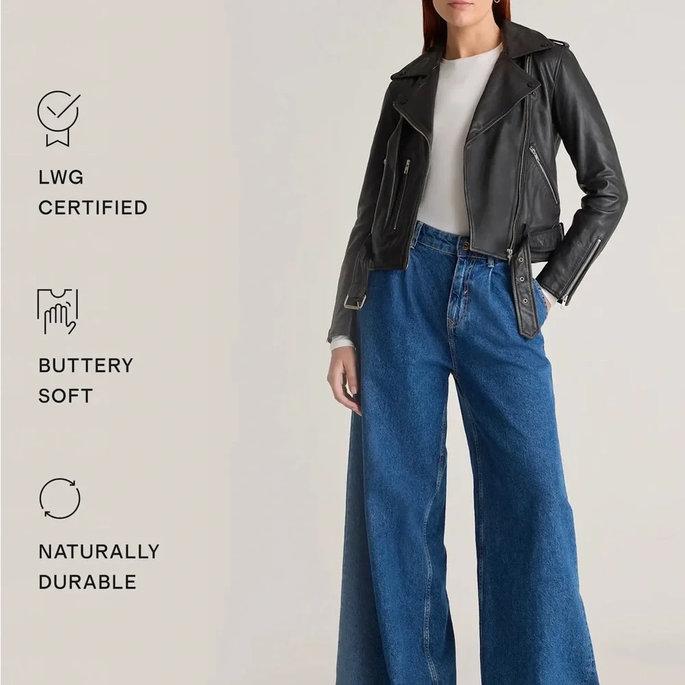 QUINCE 100% leather Black Leather Biker Jacket - Picture 4 of 7